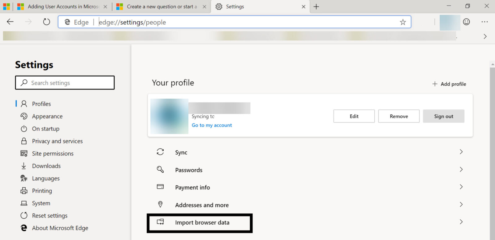 Import data from other browsers on Microsoft Edge