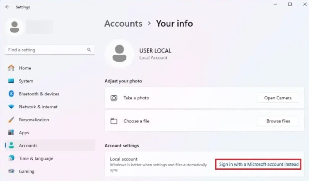 Sign in with a Microsoft account instead