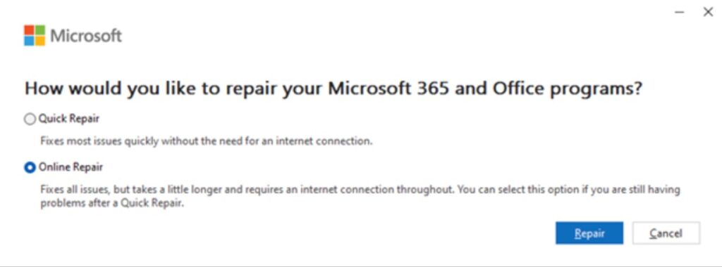 Repair Microsoft 365