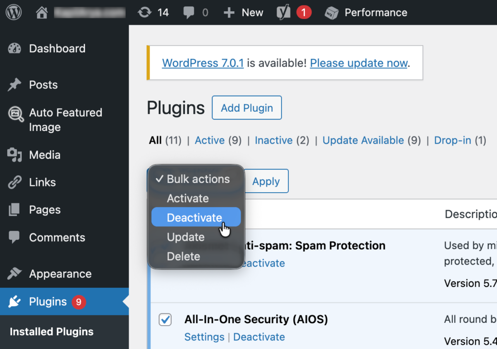 deactivate all plugins