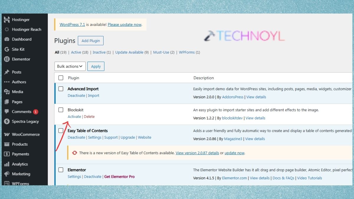Activate WordPress plugin