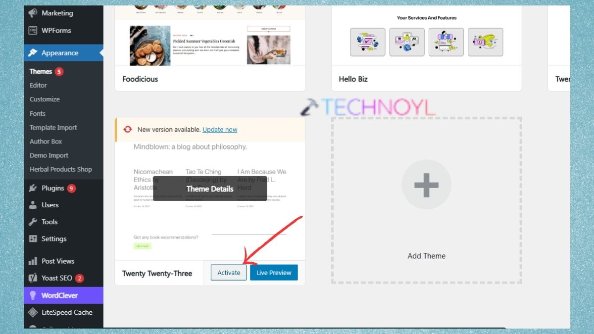 Activate default WordPress theme