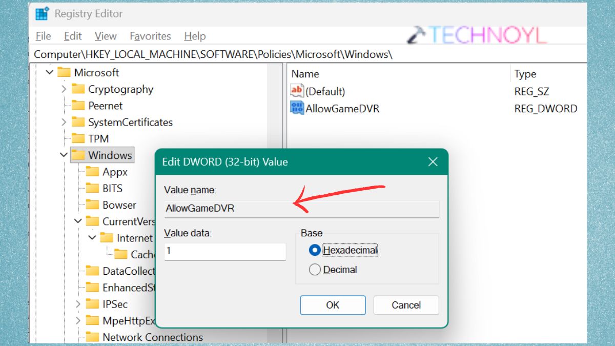 AllowGameDVR in Registry Editor