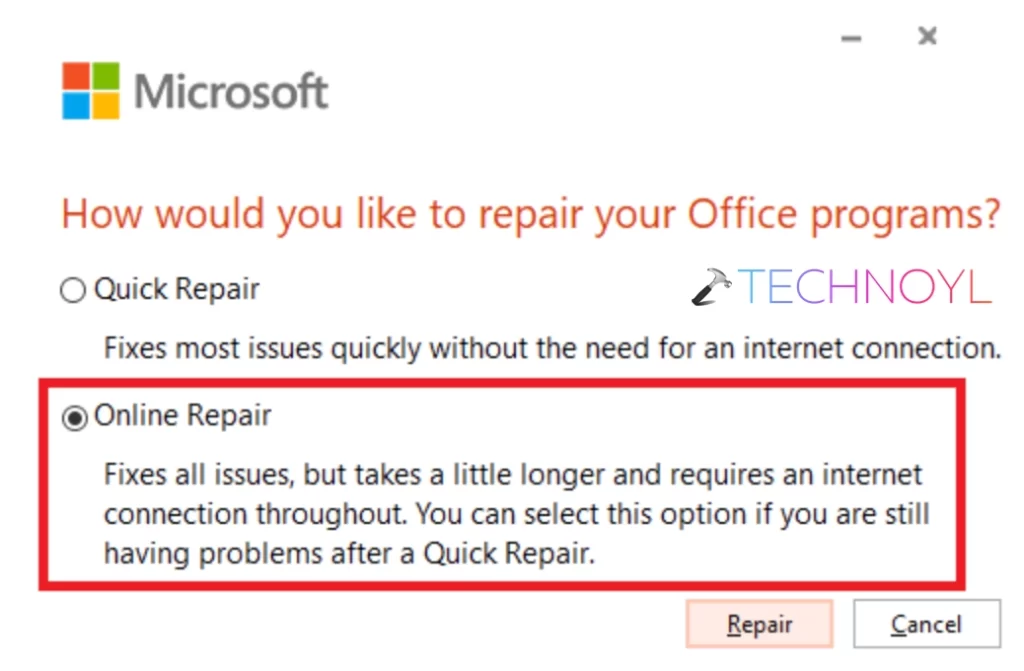 Repair Microsoft Office 365