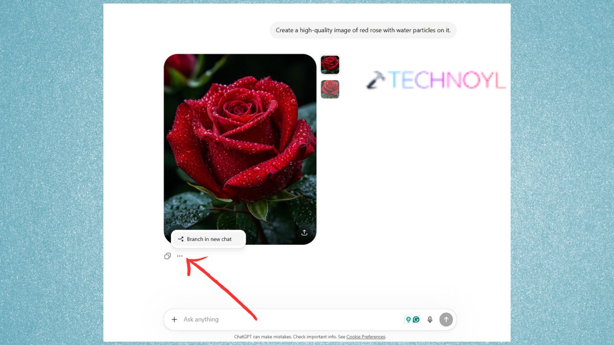 Branch in new chat option in image generation