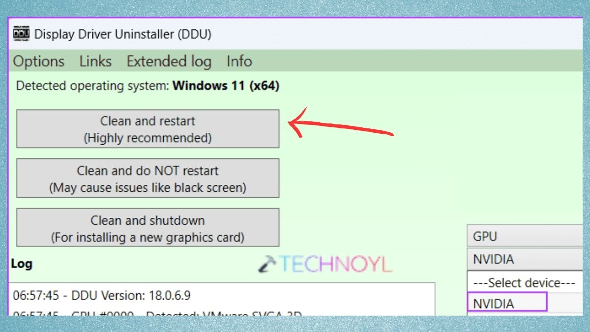 Clean and restart intel in DDU windows 11