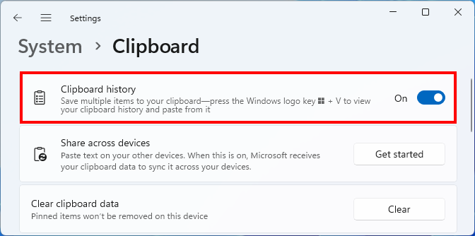 Clipboard History Settings