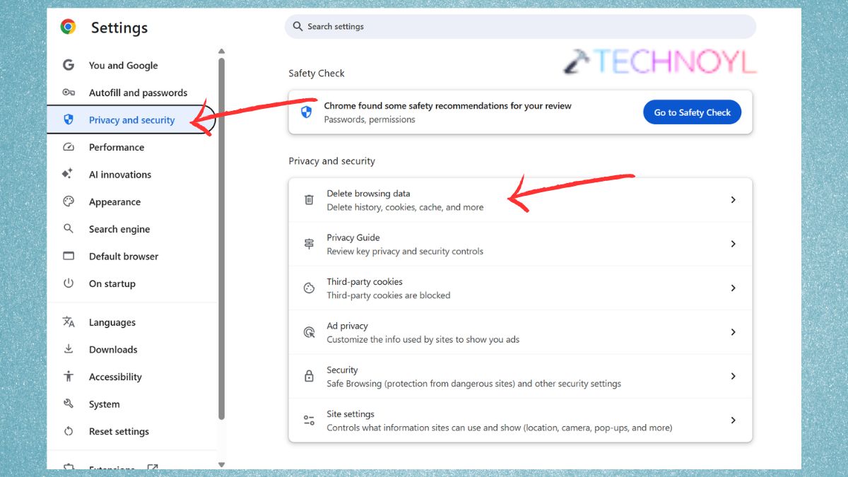 Delete Browsing Data in Browser Privacy and security