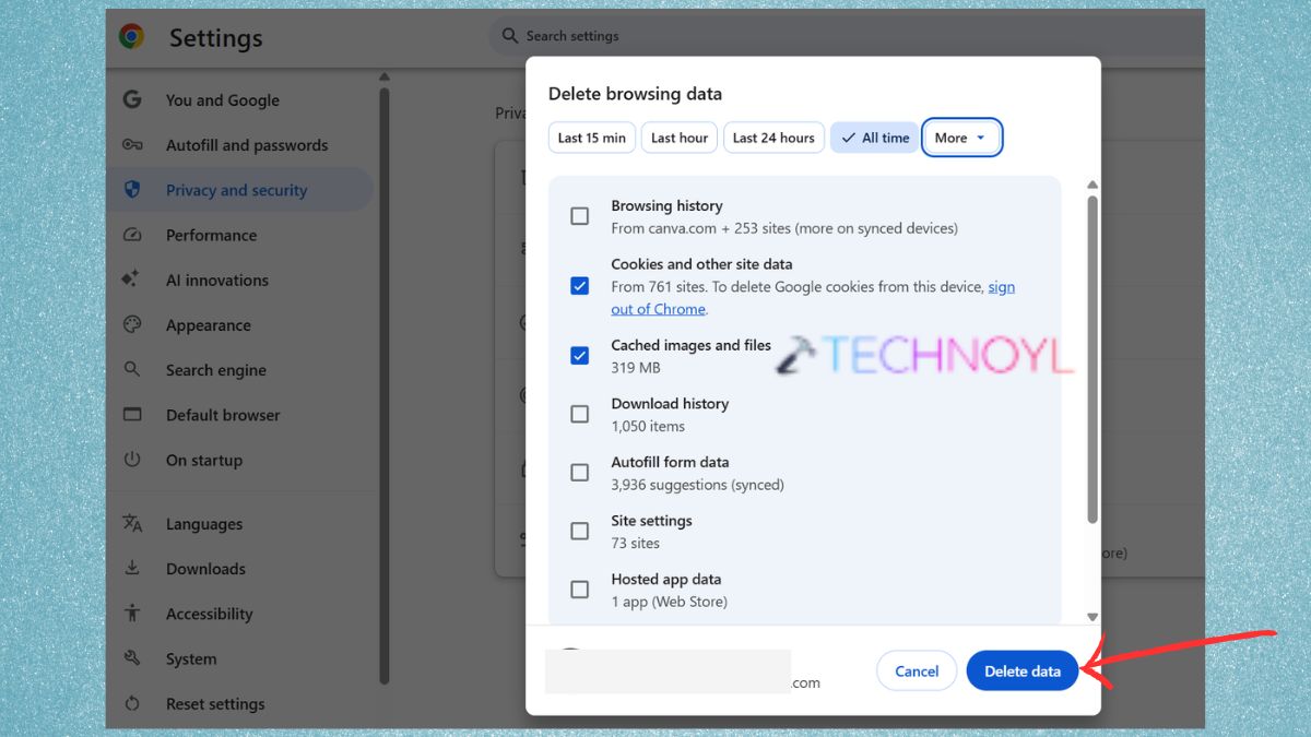 Delete Cookies and cached images files