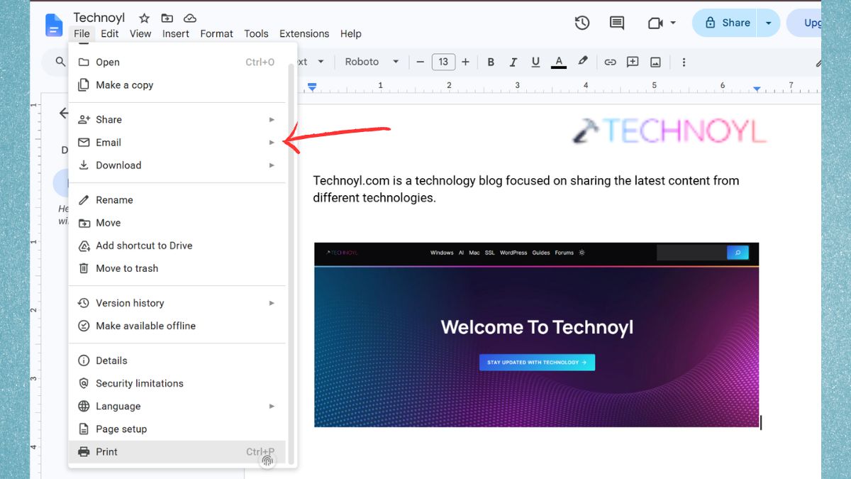 Email in Google doc