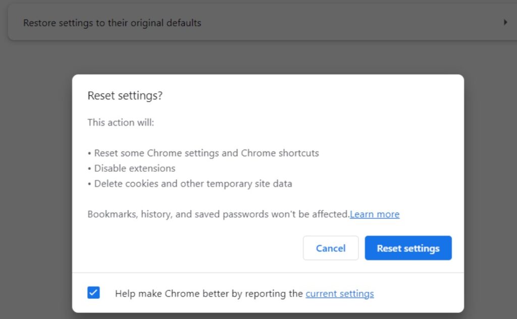 Reset Chrome Settings