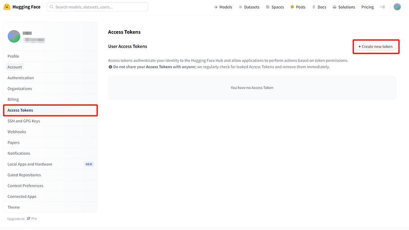 Hugging Face Token: Integrate Hugging Face with GitHub