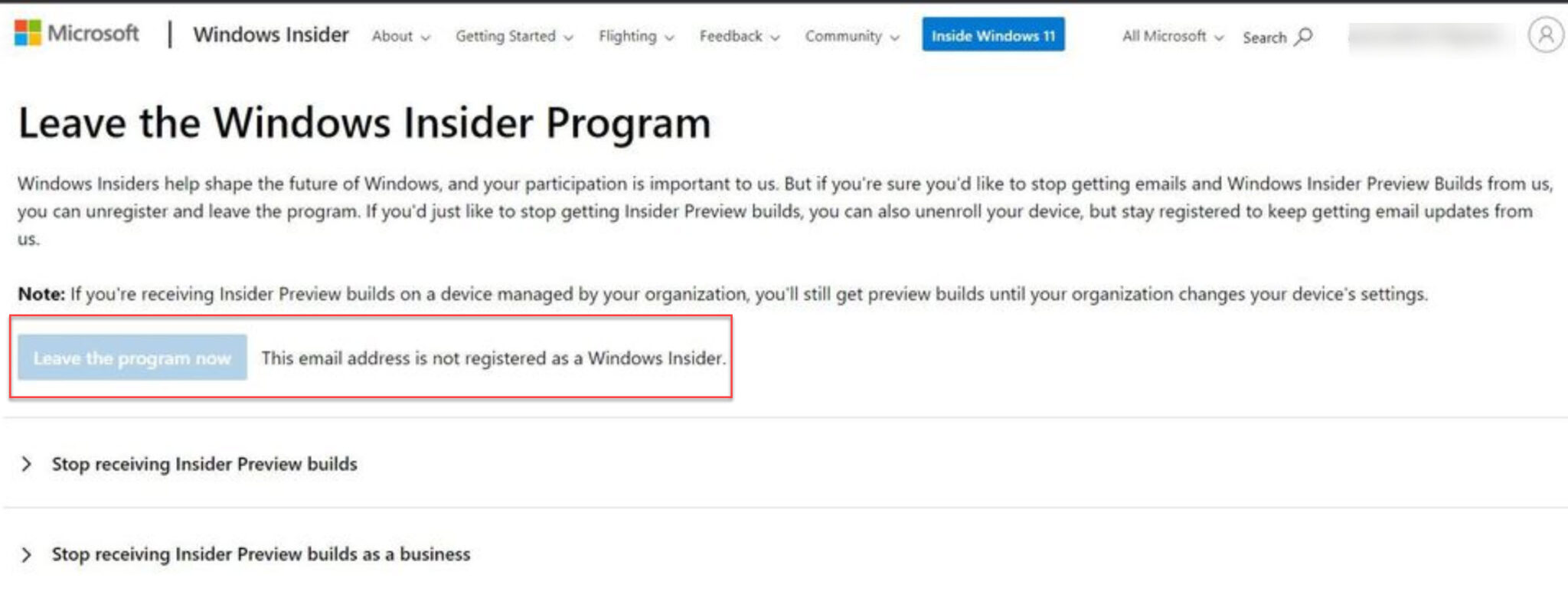 Fix: Can't leave Windows Insider Program