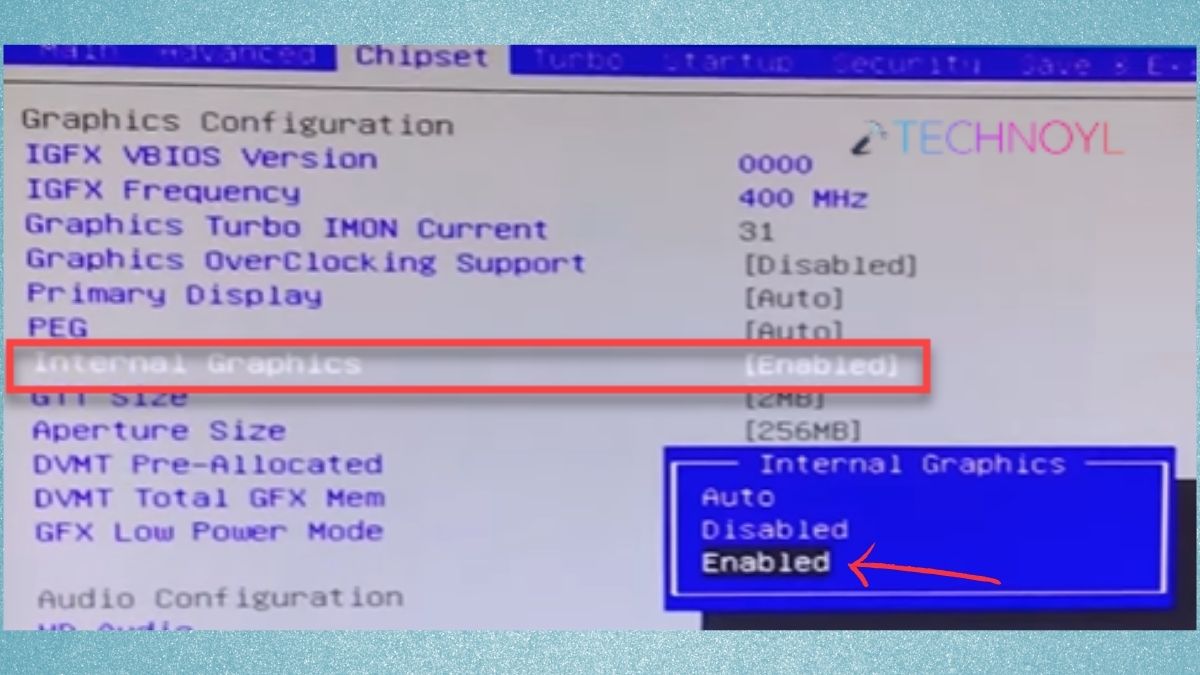 Internal Graphics or Intel Graphics Enabled in BIOS