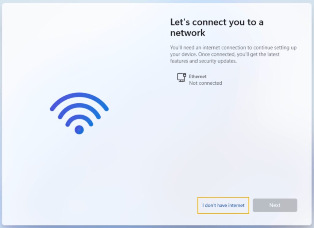 I don't have Internet W11 OOBE