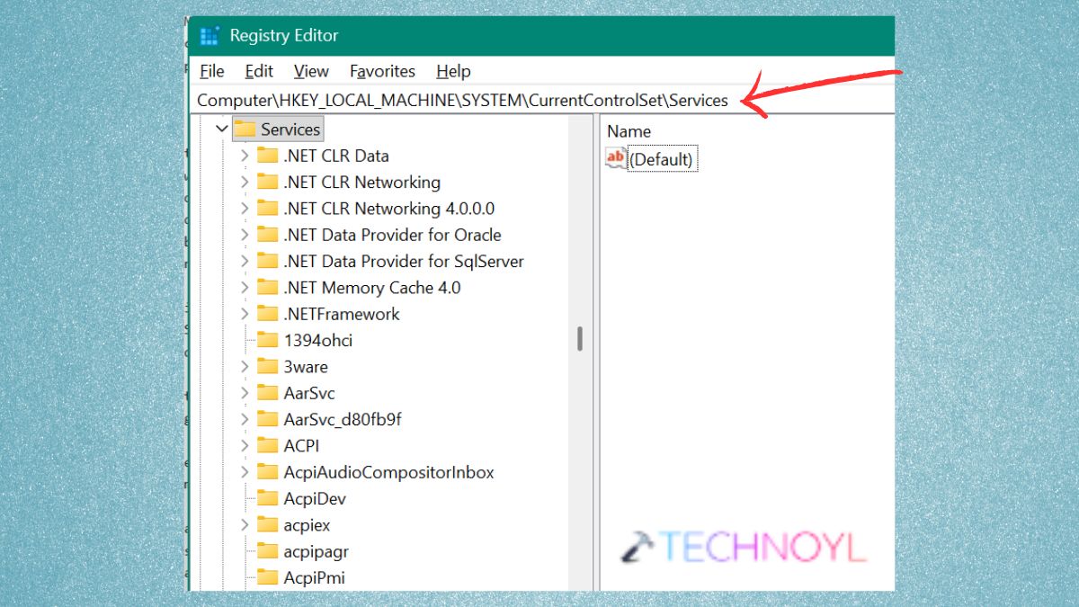Open Services in Registry Editor