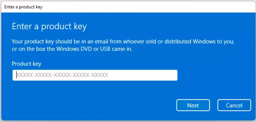 Enter product key