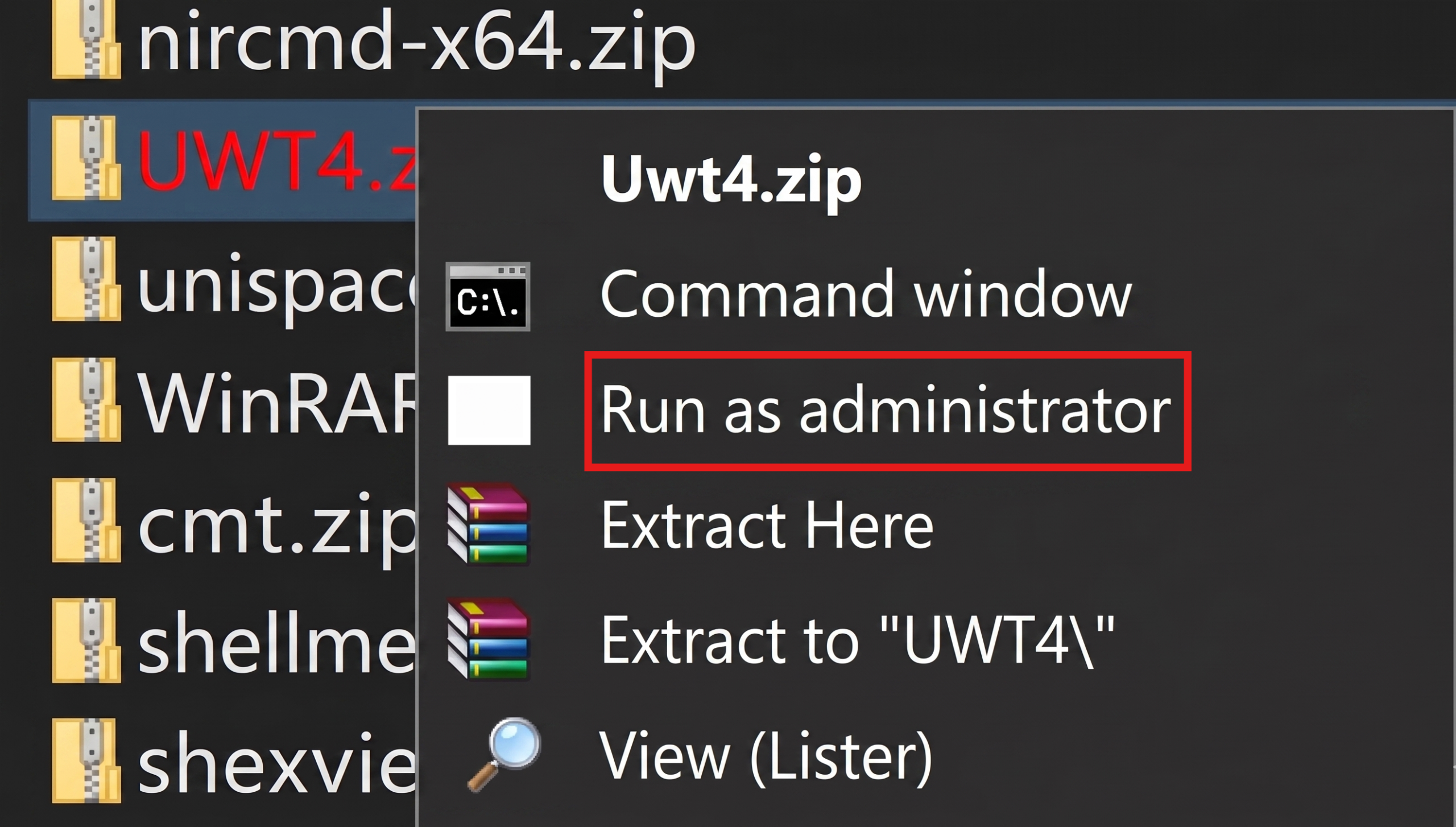 Run as administrator: Cannot Complete the Archive Extraction Wizard