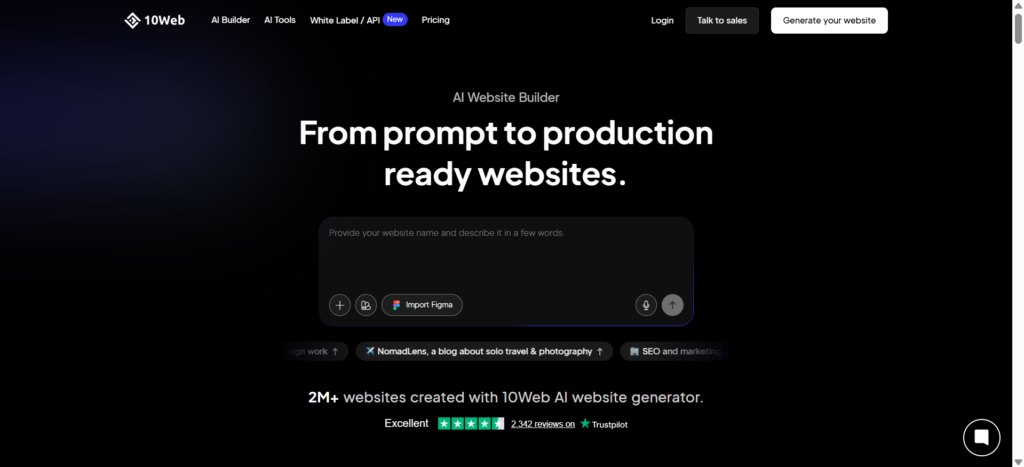 10Web Best AI Tools to Build Websites