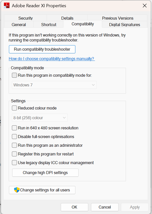 Disable Compatibility Mode To Fix Adobe Reader Stuck In Background