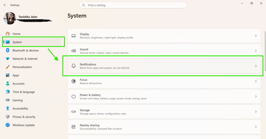 System > Notifications