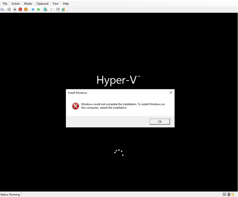 Windows Could Not Complete The Installation In Hyper-V