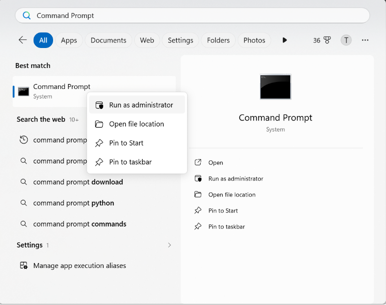 Command Prompt Fix Can't Create USB Recovery Drive in Windows 11