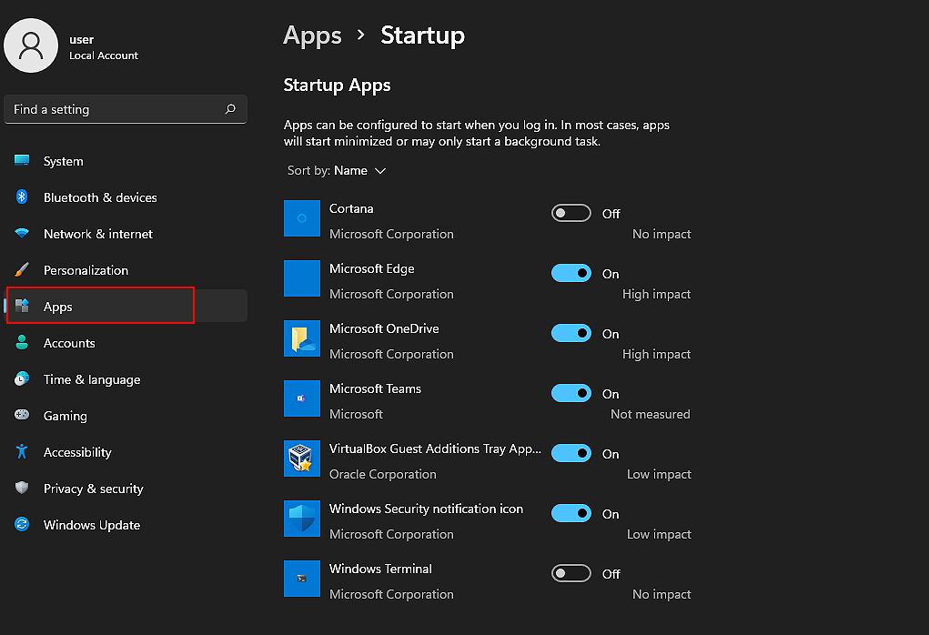 Startup Apps Settings