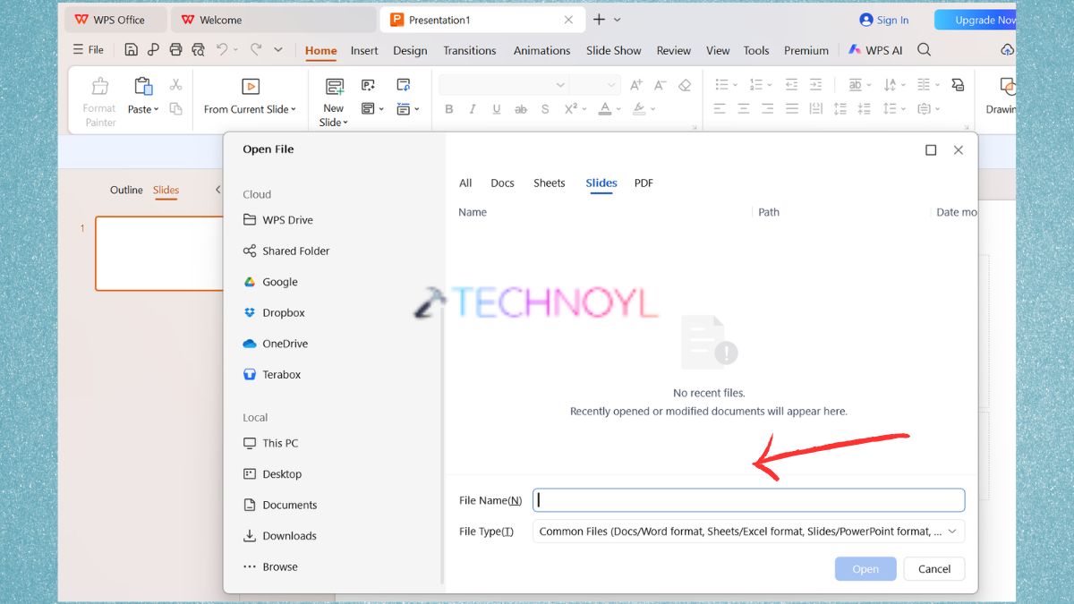 Upload PPT file in the WPS Office