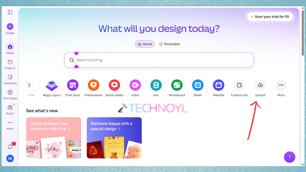 Upload any file in Canva