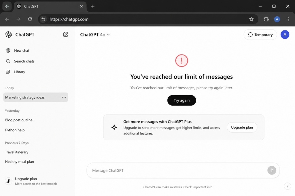 "You’ve Reached Our Limit Of Messages ChatGPT Error"